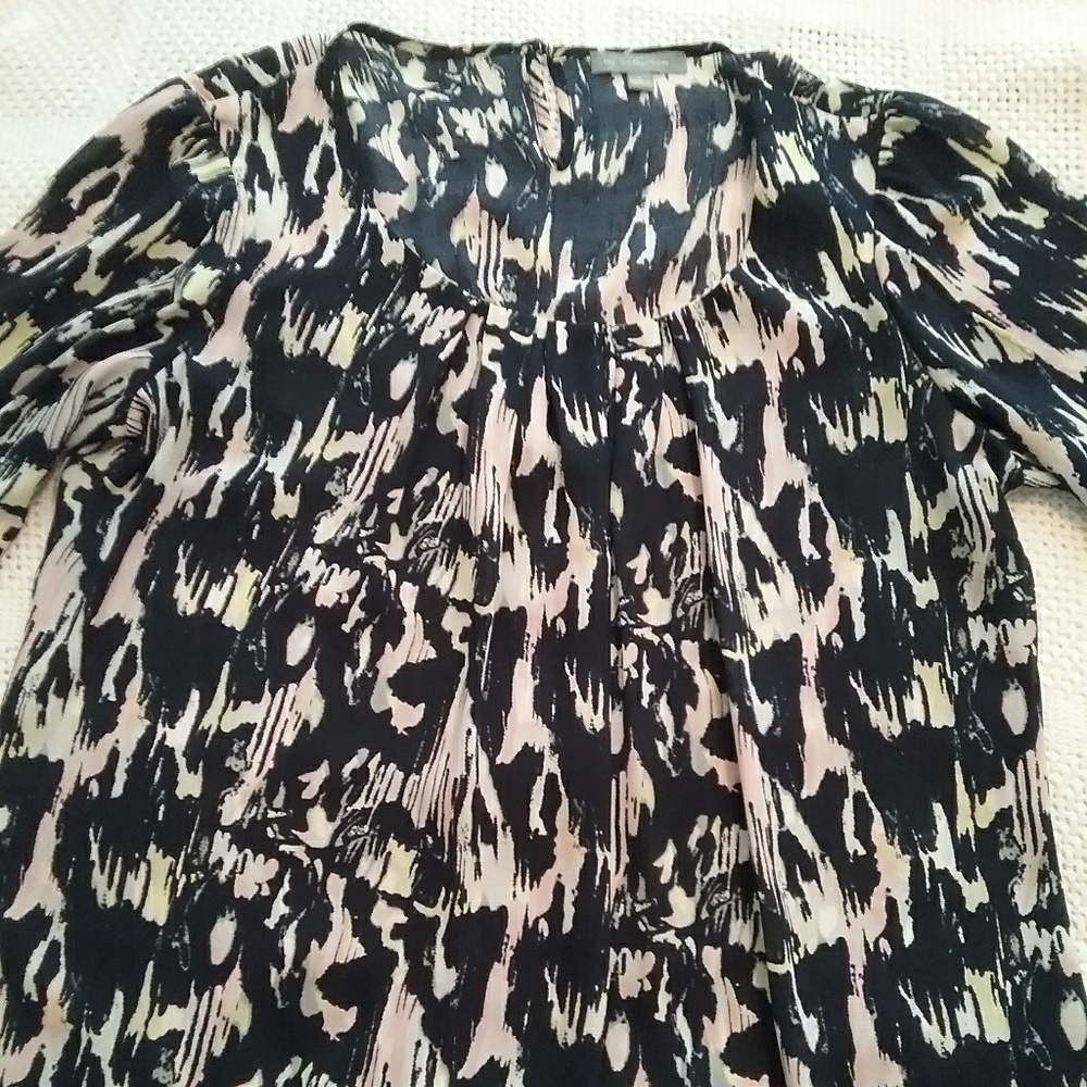 NY Collection Navy, pink and yellow top size L